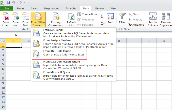 3. Open the existing Excel workbook or create the new one and select the „Data